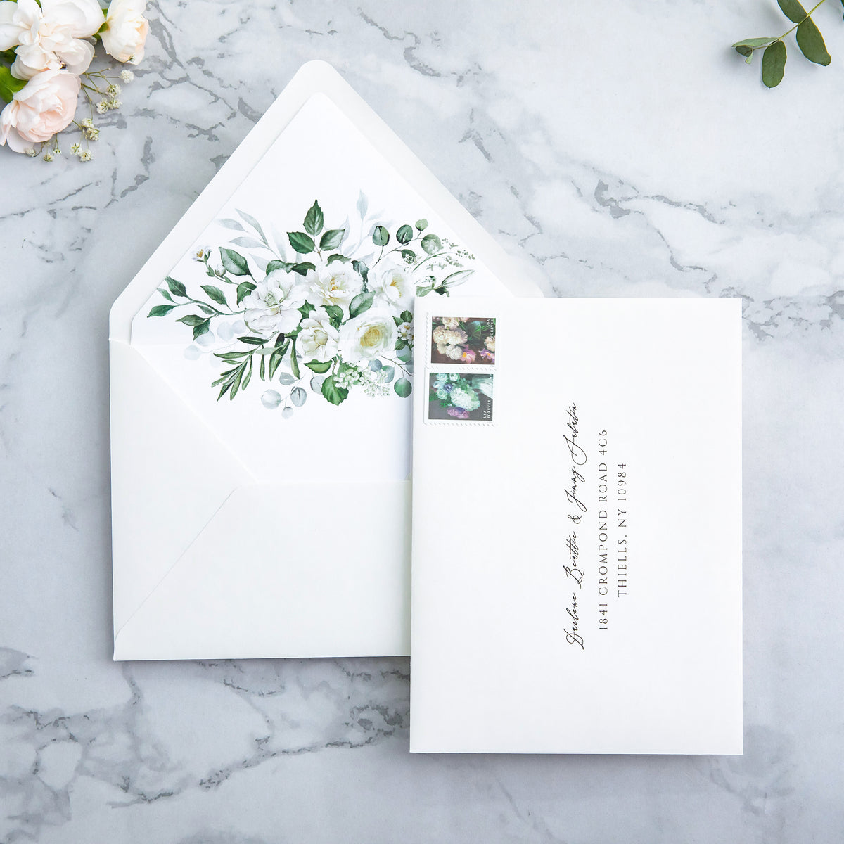 PONATIA 50 Pieces Ivory & White flower Liner Euro Flap Envelopes for  Wedding Invitation Card