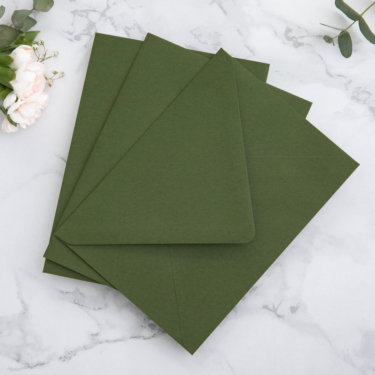 PONATIA 50 Pieces Olive Green Liner Euro Flap Envelopes for  Wedding Invitation Card