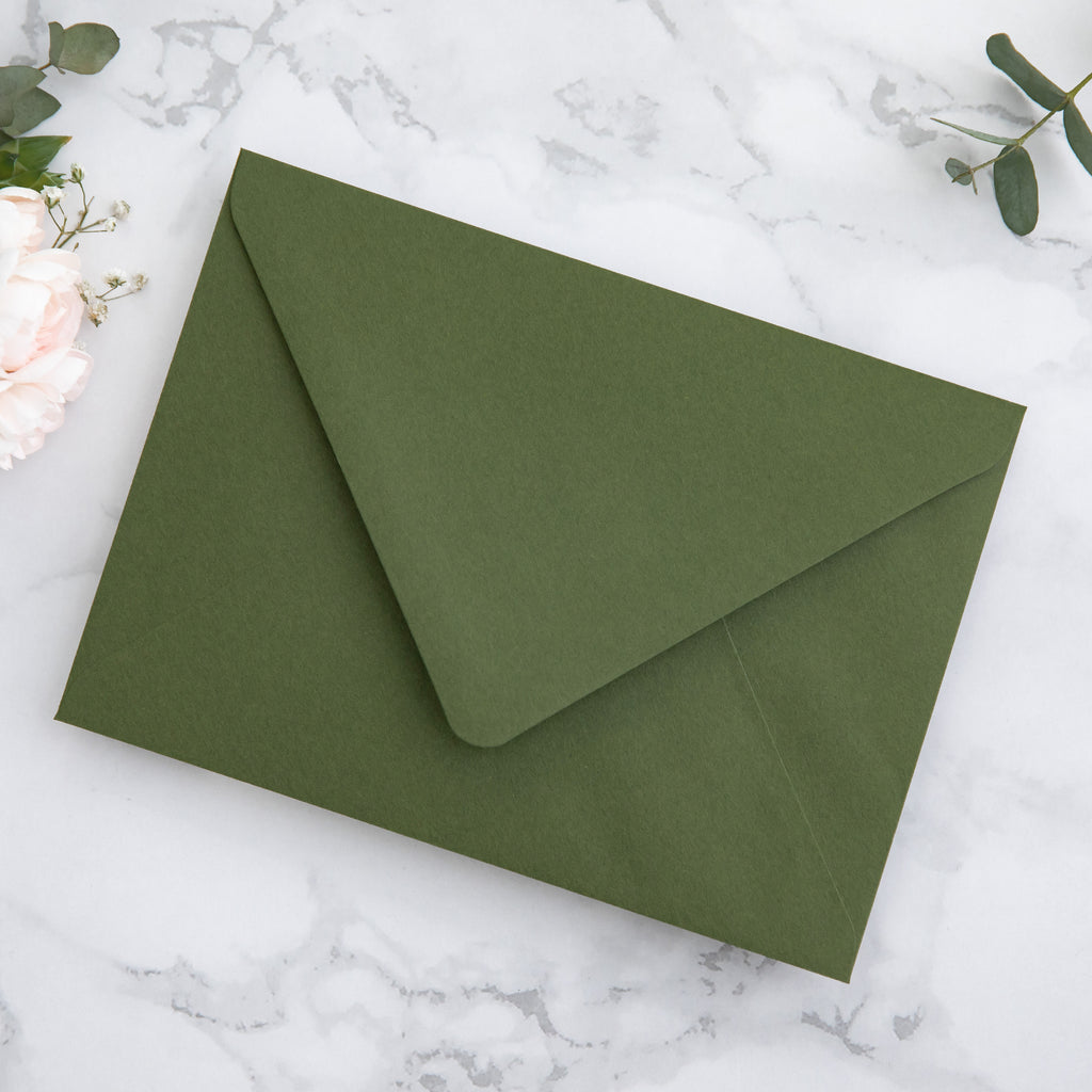 PONATIA 50 Pieces Olive Green Liner Euro Flap Envelopes for  Wedding Invitation Card