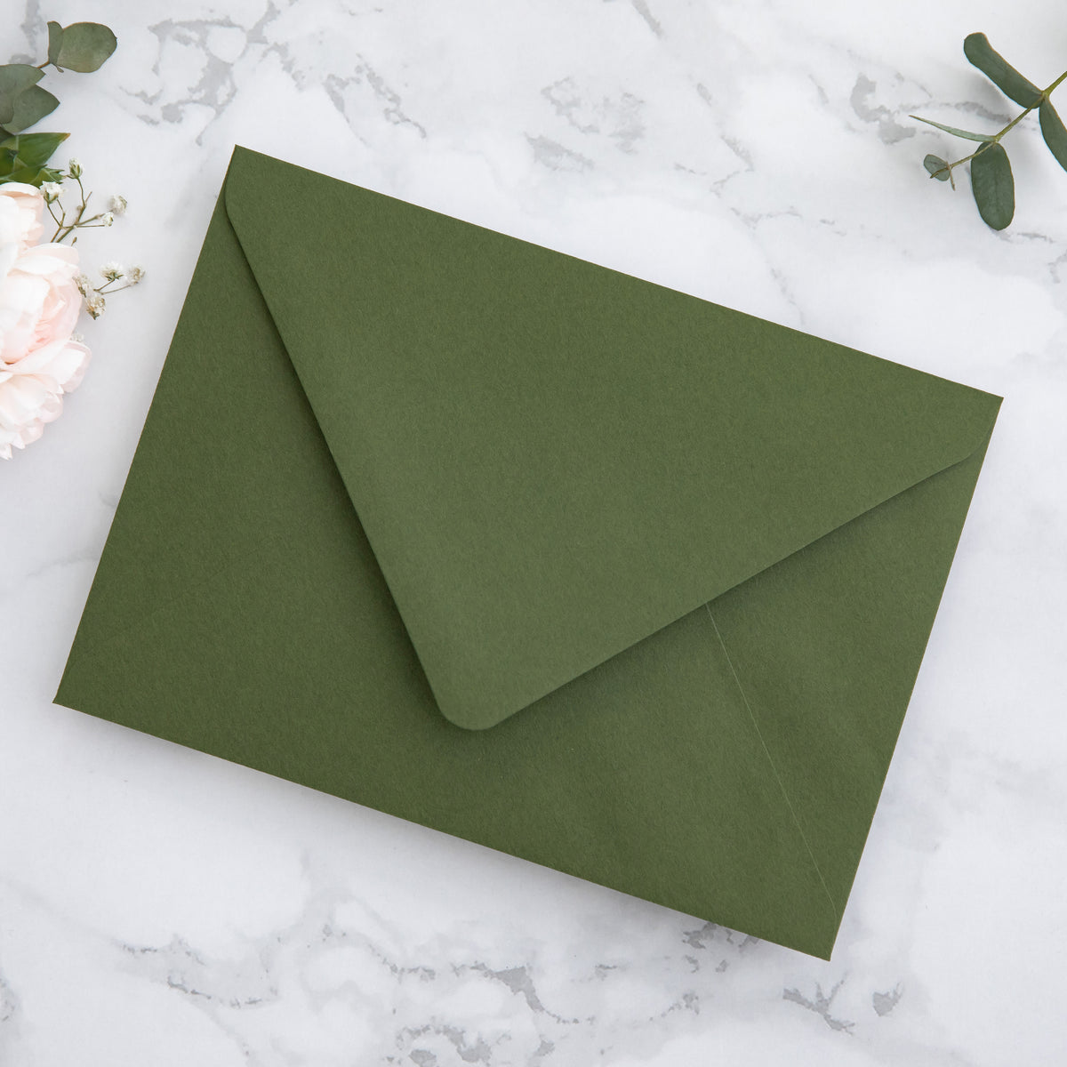 PONATIA 50 Pieces Olive Green Liner Euro Flap Envelopes for  Wedding Invitation Card