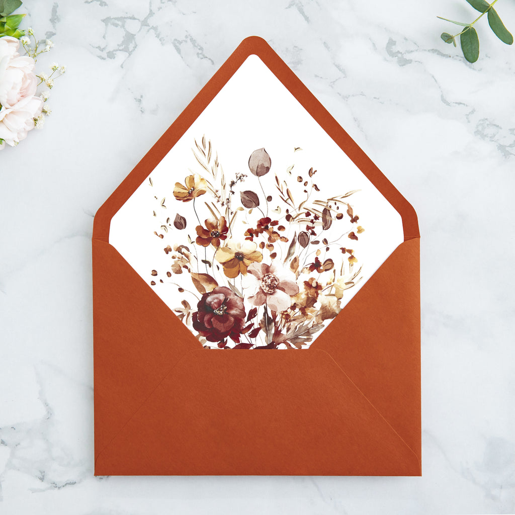 PONATIA 50 Pieces Burnt Orange Liner Euro Flap Envelopes for  Wedding Invitation Card
