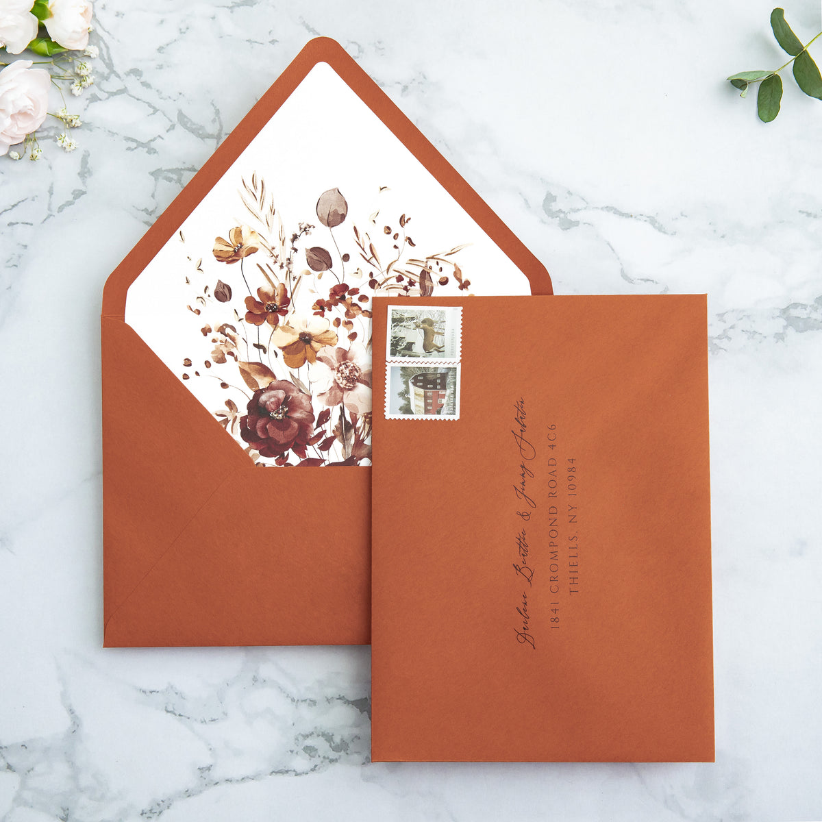 PONATIA 50 Pieces Burnt Orange Liner Euro Flap Envelopes for  Wedding Invitation Card