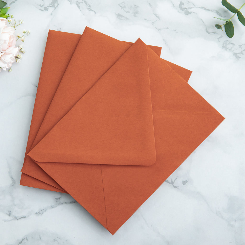 PONATIA 50 Pieces Burnt Orange Liner Euro Flap Envelopes for  Wedding Invitation Card