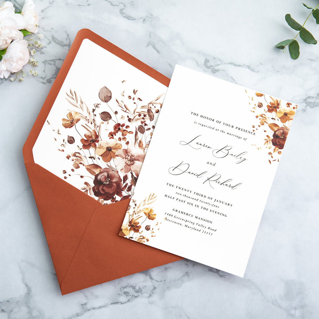 PONATIA 50 Pieces Burnt Orange Liner Euro Flap Envelopes for  Wedding Invitation Card