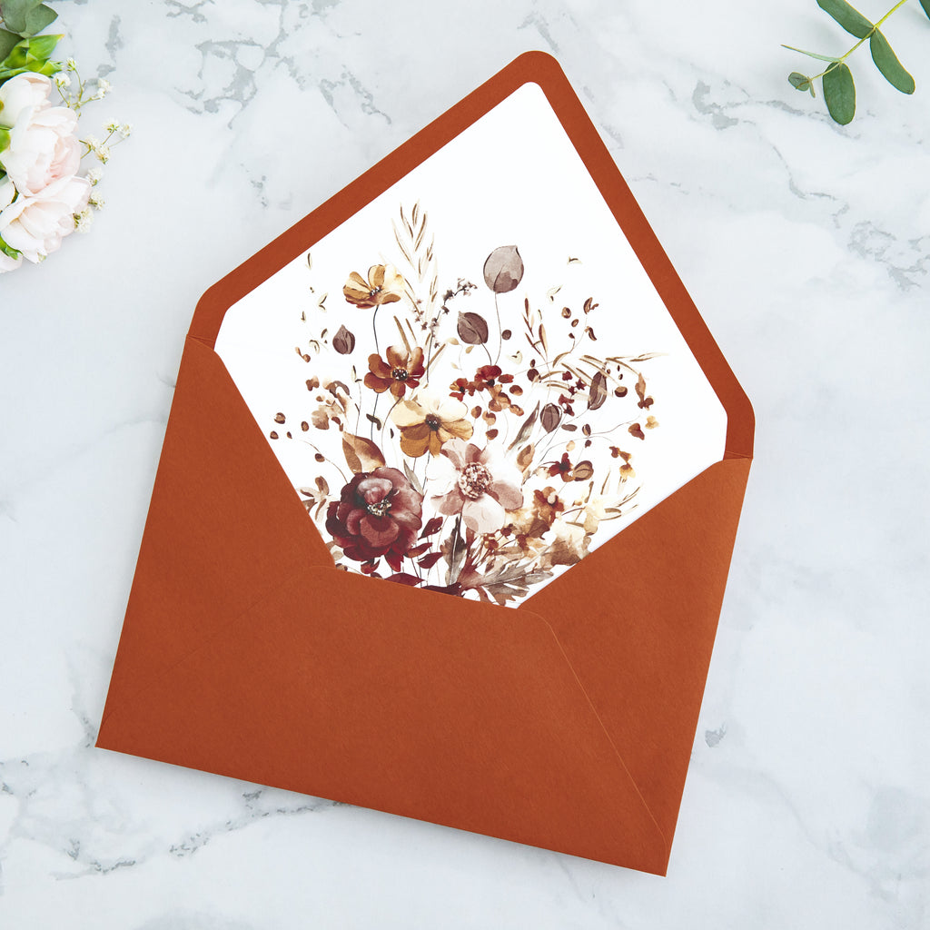 PONATIA 50 Pieces Burnt Orange Liner Euro Flap Envelopes for  Wedding Invitation Card