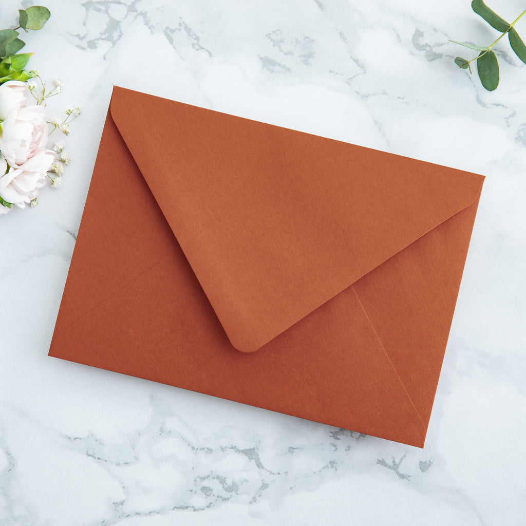 PONATIA 50 Pieces Burnt Orange Liner Euro Flap Envelopes for  Wedding Invitation Card