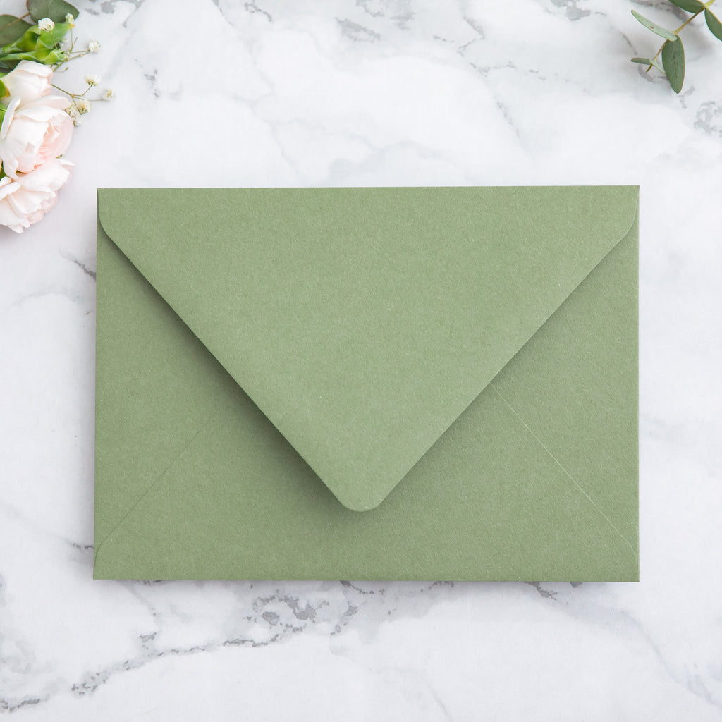 PONATIA 50 Pieces Sage Green & Flowers Liner Euro Flap Envelopes for  Wedding Invitation Card