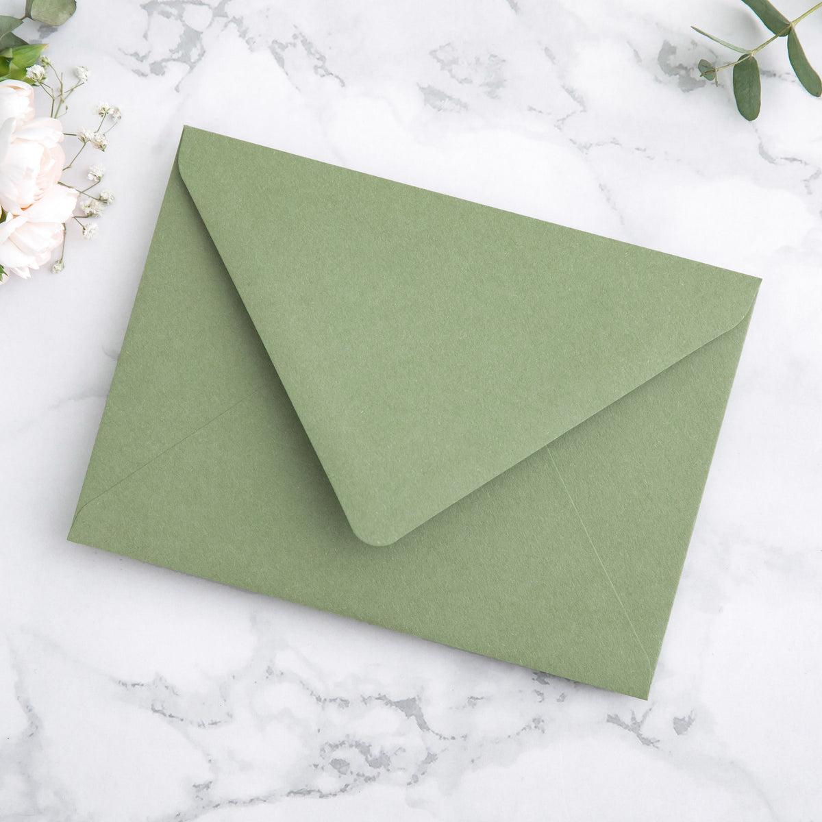 PONATIA 50 Pieces Sage Green & Flowers Liner Euro Flap Envelopes for  Wedding Invitation Card