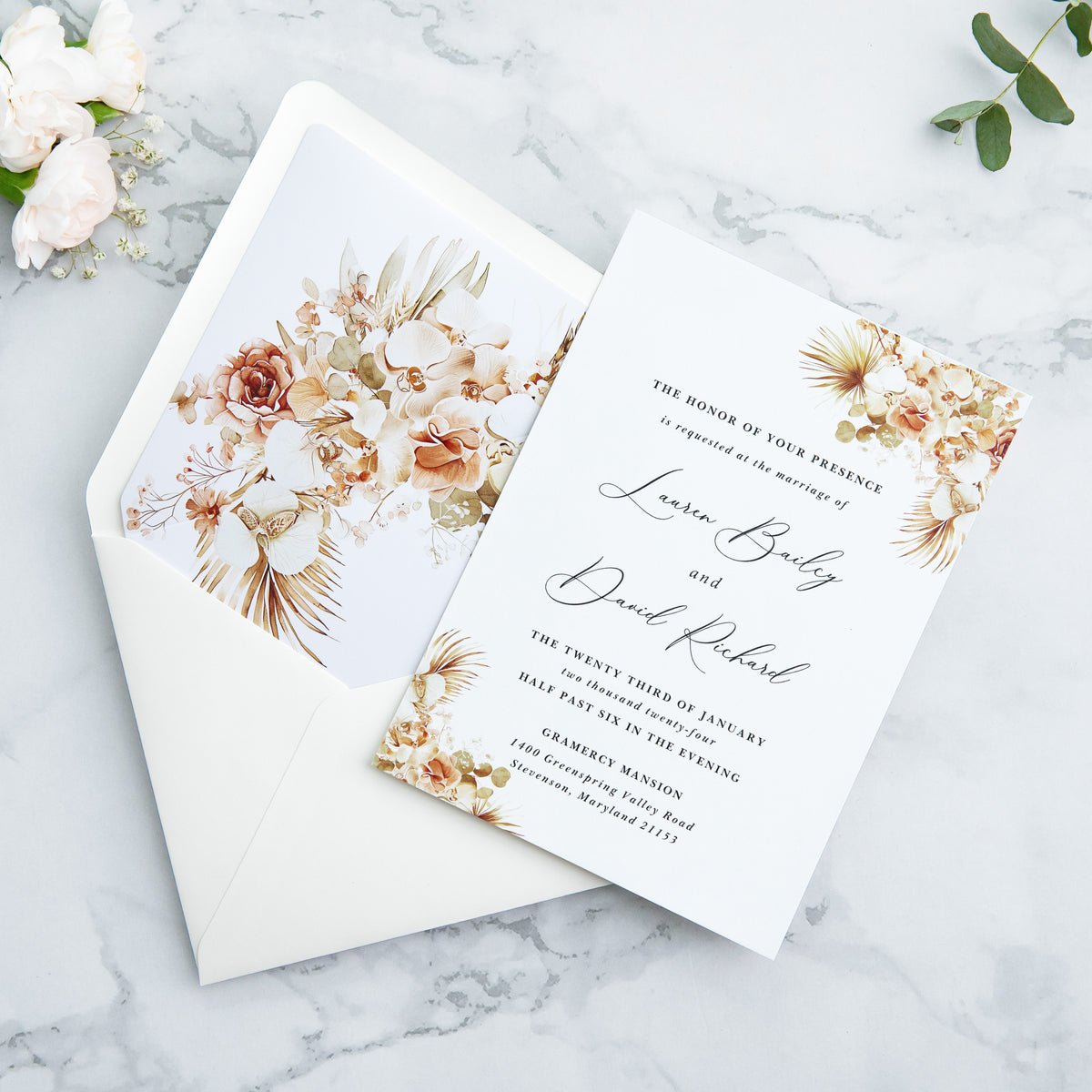 PONATIA 50 Pieces Ivory & Boho Floral Liner Euro Flap Envelopes for  Wedding Invitation Card
