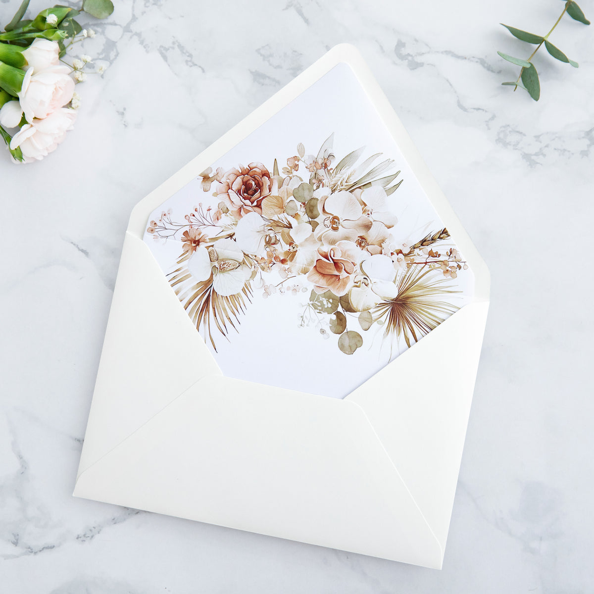 PONATIA 50 Pieces Ivory & Boho Floral Liner Euro Flap Envelopes for  Wedding Invitation Card
