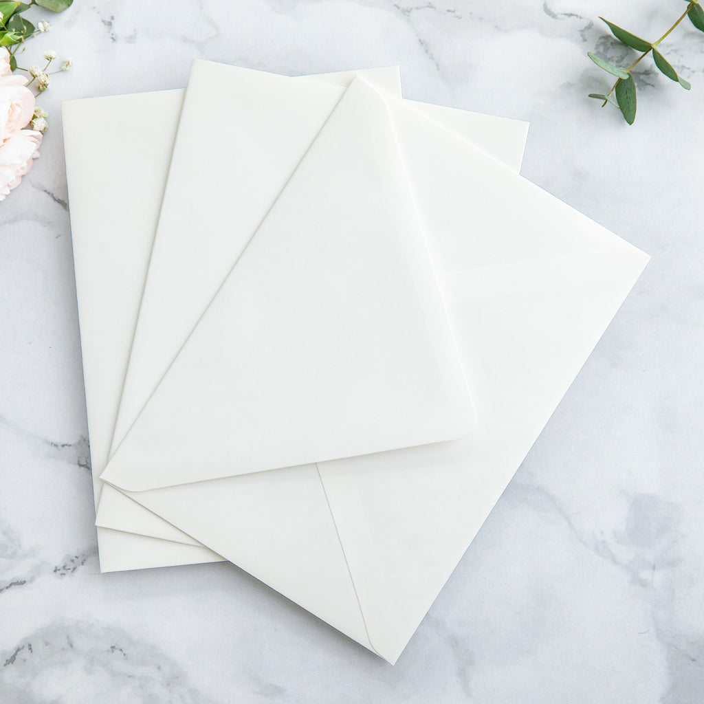 PONATIA 50 Pieces Ivory & Boho Floral Liner Euro Flap Envelopes for  Wedding Invitation Card