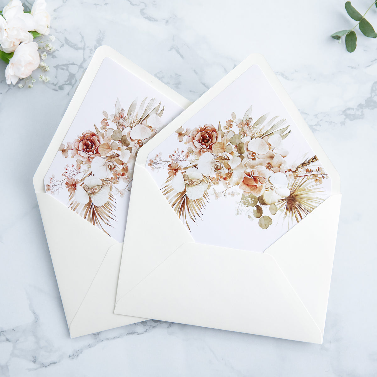 PONATIA 50 Pieces Ivory & Boho Floral Liner Euro Flap Envelopes for  Wedding Invitation Card