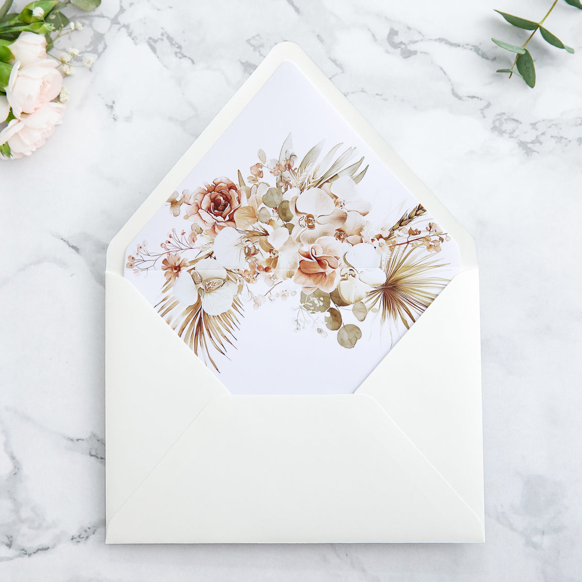 PONATIA 50 Pieces Ivory & Boho Floral Liner Euro Flap Envelopes for  Wedding Invitation Card