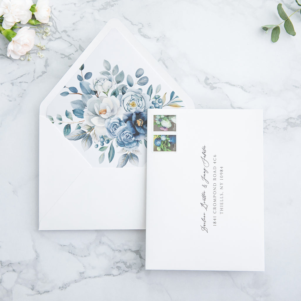 PONATIA 50 Pieces White & Dusty Blue Liner Euro Flap Envelopes for  Wedding Invitation Card