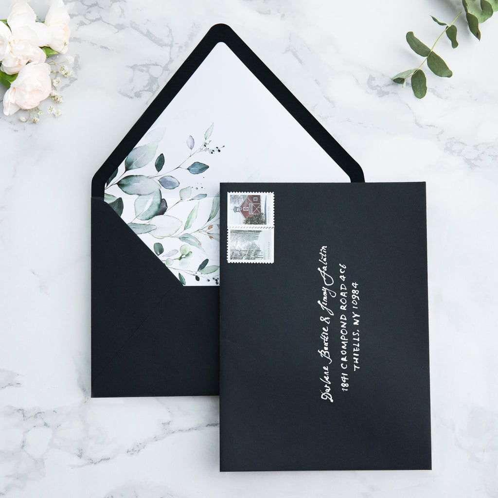 PONATIA 50 Pieces Black Liner Euro Flap Envelopes for  Wedding Invitation Card