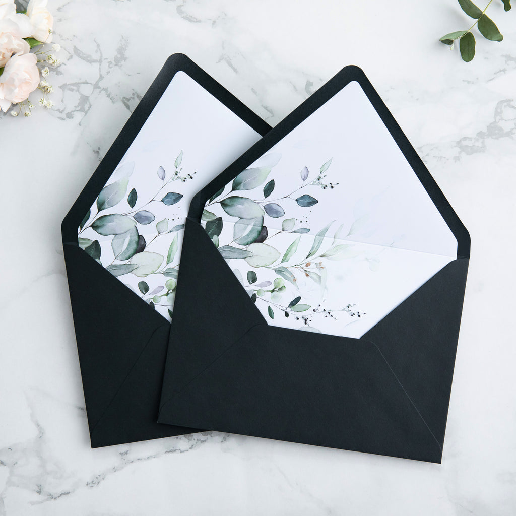 PONATIA 50 Pieces Black Liner Euro Flap Envelopes for  Wedding Invitation Card