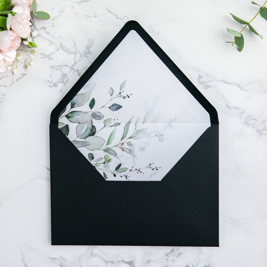 PONATIA 50 Pieces Black Liner Euro Flap Envelopes for  Wedding Invitation Card