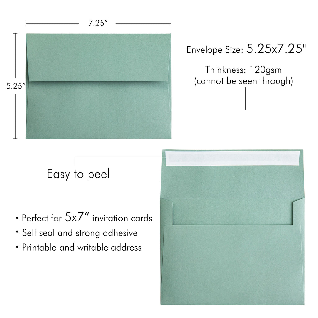 PONATIA 50 Pieces 5x7 Light Sage Green Envelopes, A7 Envelopes Self Seal for Weddings, Invitation Cards