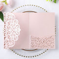 PONATIA 20 Pcs Blush Pink Tri-Fold  Laser Cut Wedding Invitation Pockets with Envelopes for Wedding
