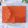 PONATIA 20 Pcs Burnt Orange Tri-Fold  Laser Cut Wedding Invitation Pockets with Envelopes for Wedding