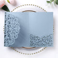 PONATIA 20 Pcs Dusty Blue Tri-Fold  Laser Cut Wedding Invitation Pockets with Envelopes for Wedding