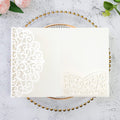 PONATIA 20 Pcs Ivory Tri-Fold  Laser Cut Wedding Invitation Pockets with Envelopes for Wedding