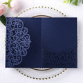 PONATIA 20 Pcs Navy Blue Tri-Fold  Laser Cut Wedding Invitation Pockets with Envelopes for Wedding
