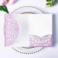 PONATIA 20 Pcs Purple Glitter Tri-Fold  Laser Cut Wedding Invitation Pockets with Envelopes for Wedding