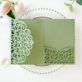 PONATIA 20 Pcs Sage Green Tri-Fold  Laser Cut Wedding Invitation Pockets with Envelopes for Wedding