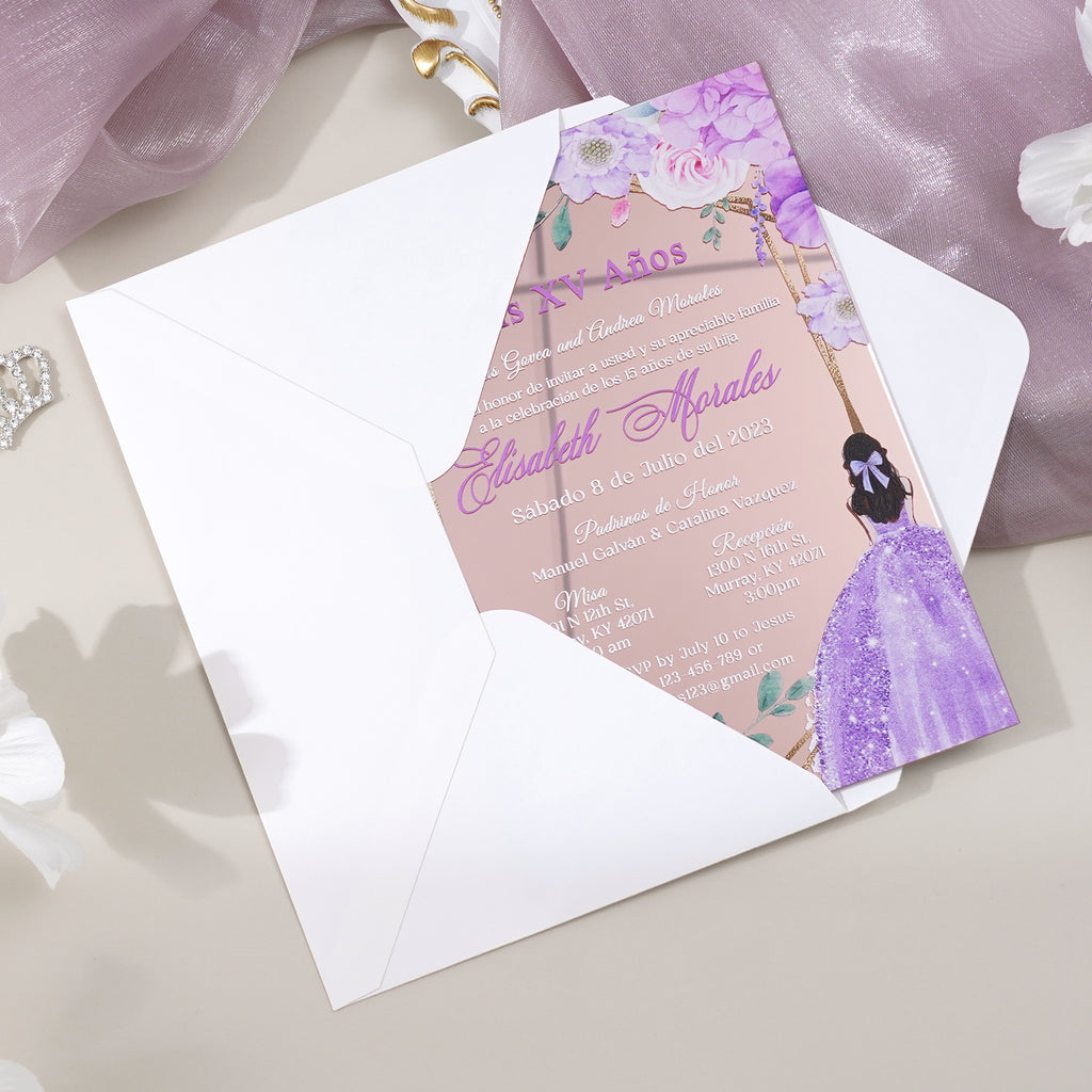 PONATIA XV Años Invitations, Rose Gold Mirror Quinceañera Invitation Cards with Envelope-2mm/0.7"