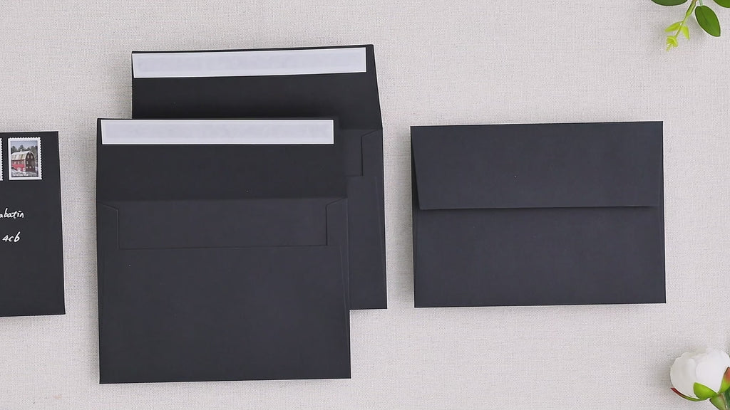 PONATIA 50 Pieces 5x7 Black Envelopes, A7 Envelopes Self Seal for Weddings, Invitation Cards